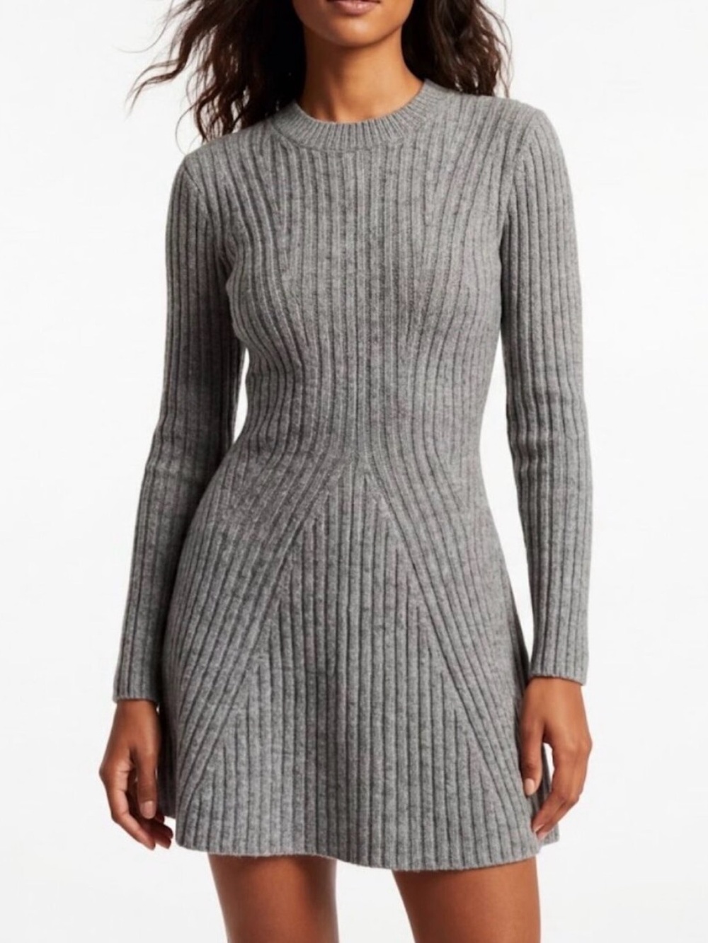 H&M Grey Ribbed Long-Sleeve Knit Dress